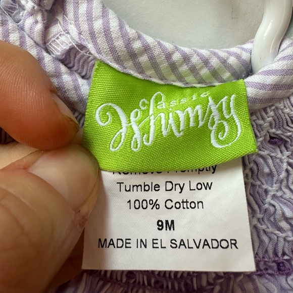 Classic Whimsy Seersucker Smocked Purple and White Embroidered Dress (Sz 9Mo) - Picture 3 of 3